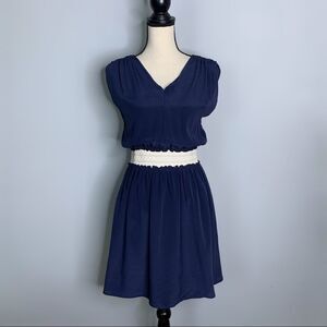 Creative Commune Navy Silk Elastic Waist Dress M